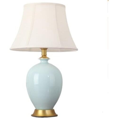 American Style Light Blue Ceramic Table Lamp For BedRoom Bedside Living Room Foyer Study Desk Reading Night Light 190087
