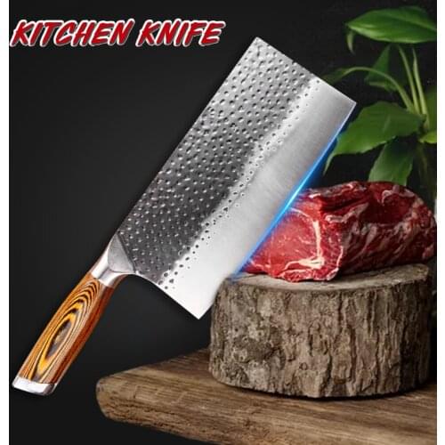 Handmade Chinese Kitchen Knives High Carbon Forged Kitchen Cleaver Wood Handle Slicing Knife Traditional Cooking Tools