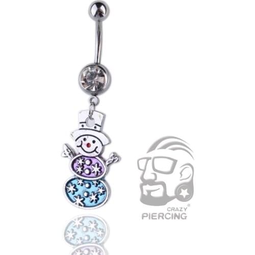 1PC Fashion Navel Belly Button Rings Cute Snowmen Design Body Jewelry Navel Piercing 316L Surgical Steel Christmas Gifts