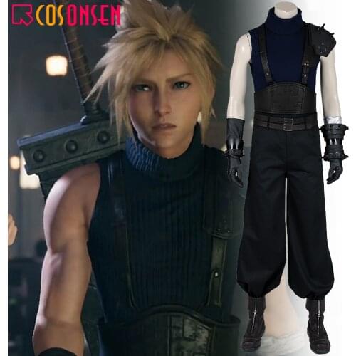 Final Fantasy VII Remake Cosplay Cloud Strife Costume Game FF7 Cloud Strife Black Uniform Men Halloween COSPLAYONSEN custom made
