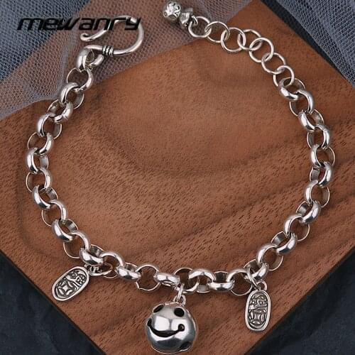Mewanry 925 Sterling Silver Round Smiley Pendant Couples Bracelet New Fashion Vintage Party Jewelry Gifts for Women Wholesale