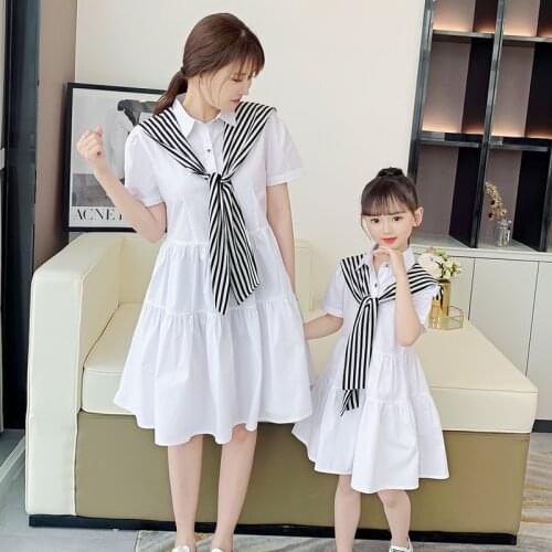 2021 Family Matching Dress Mom and Me Daughter Summer Tie Long Dress Girl Big Sister Mother Kids Matching Family Clothes
