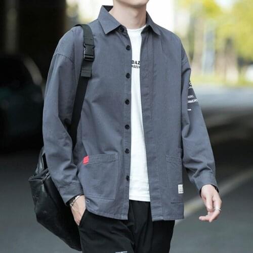 Mens long sleeve shirt casual loose fit Hong Kong style business shirt mens coat