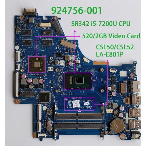 Genuine 924756-001 924756-601 CSL50/CSL52 LA-E801P w 2GB VRAM i5-7200U Laptop Motherboard for HP 15-BS 15-BR 15-BU NoteBook PC