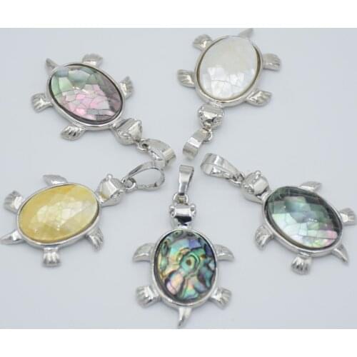 Natural Abalone shell Turtle Pendant for Girl Boy White Yellow Black Brown Shell bead Energy Reiki Healing Amulet Turtle Pendant