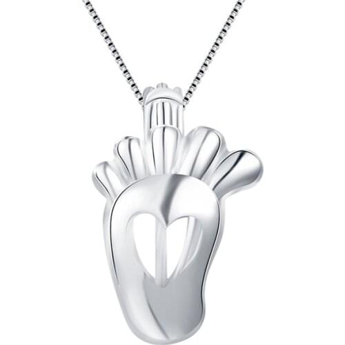 CLUCI 3pcs 925 Sterling Silver Lovely Sole of the Foot Locket Cage Pendant Women Paw Print Charms Pendnat Pearl Locket SC067SB