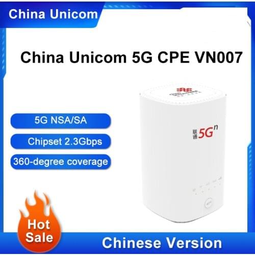 Unlocked China Unicom 5G CPE VN007 Wireless 2.3Gbps NSA/SA NR n1/n3/n8/n20/n21/n77/n78/n79 4G LTE Band1/3/8 With SIM Card