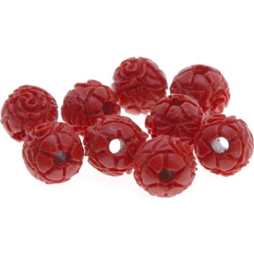 Carved Rose Flower Natural Stone Cinnabar Red Beads Round Ball Loose Spacer Beads for Jewelry Making DIY Charm Bracelet Findings