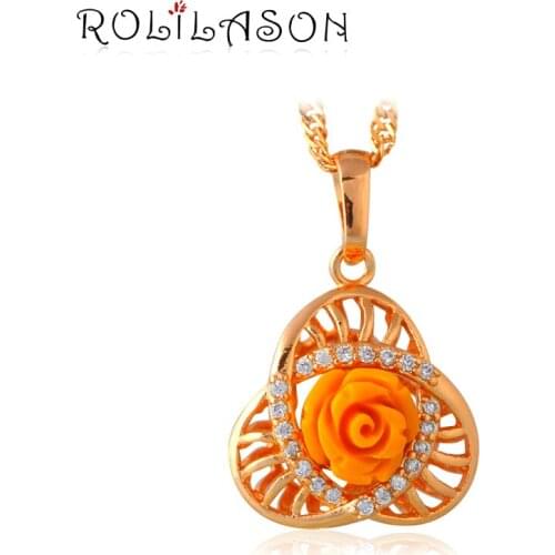 Rose language Yellow Rose for Pure friendship Design Gold Tone Crystal Fashion Jewelry Necklaces & Pendants LN610
