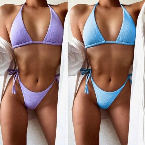 Sexy Solid Bikini Swimwear Women 2021 Bandage Backless Two Pieces Brazilian Swimsuit Women Beachwear Biquini Set