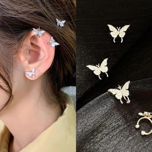 No Piercings Earrings Mini Minimalist Butterfly Fairy Shiny Cubic Zirconia Exquisite Aesthetic Ear Bone Clip For Women