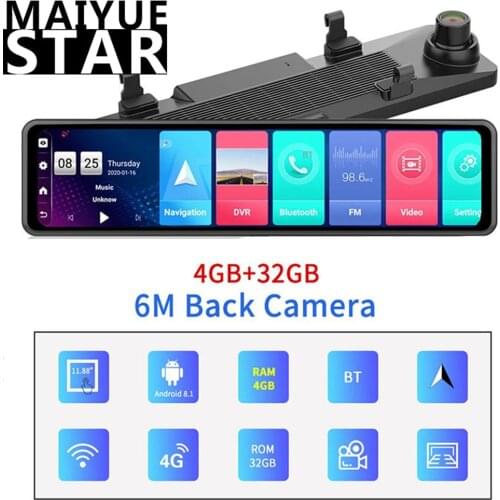 12 Inch Car DVR 4G Android 8.1 Dash Cam 4GB+32GB Rearview Mirror 1080P Video Automatic Video Recorder WiFi GPS Navigation