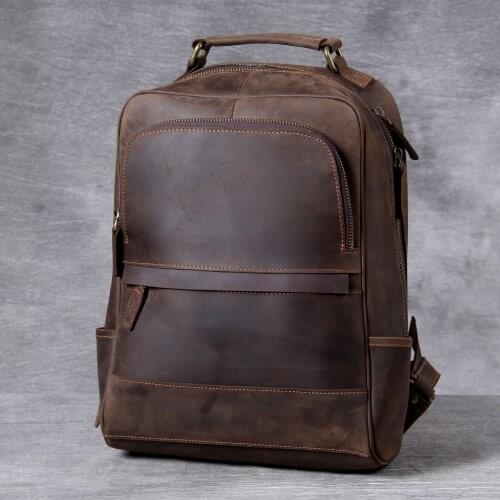 Vintage Oxhide Top Layer Cow Leather Shoulder Bag Handmade Head Leather Backpack Cowhide Mens Computer Bag