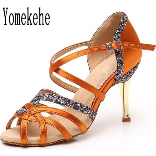 Women Professional Dancing Shoes Heels Modern Ballroom Latin Dance Shoes Heeled Fashion Ladies Girls Tango Satin Hot Selling