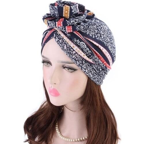 Women Hair Styling Cap Turban Hat Bohemia Style Flower Hijab Caps Beanie Ladies Hair Accessories India Hat Scarf Cap