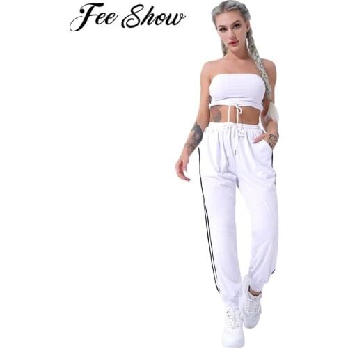 Women Casual Tube Tops Fitness High Waist Sweatpants Set Summer Sport Suit Gym Wear Workout Outfit Clothes Breathable Tracksuits