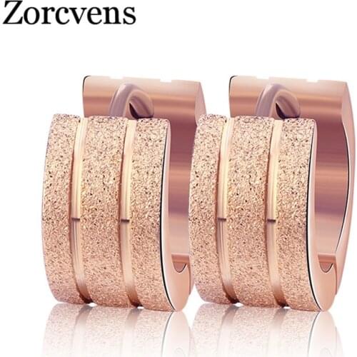 ZORCVENS 2020 New Rose Gold Color 316L Stainless Steel Scrub Earrings High Quality Hoop Earrings Female Wedding Gifts