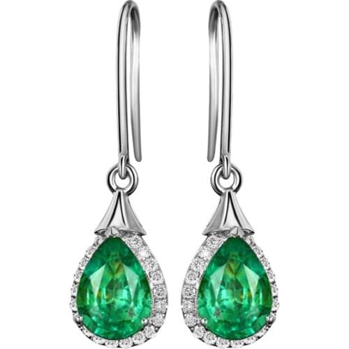 FYJS Unique Silver Plated Water Drop Green Crystal Dangle Earrings for Women with Cubic Zirconia Jewelry
