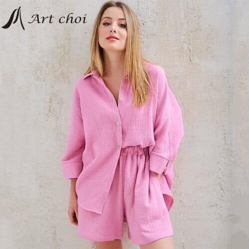 2021 Summer Two Piece Set Blouse Tracksuit Casual Outfit Suits Women Solid T Shirt Tops Cotton Wide Leg Shorts 2 Piece Sets