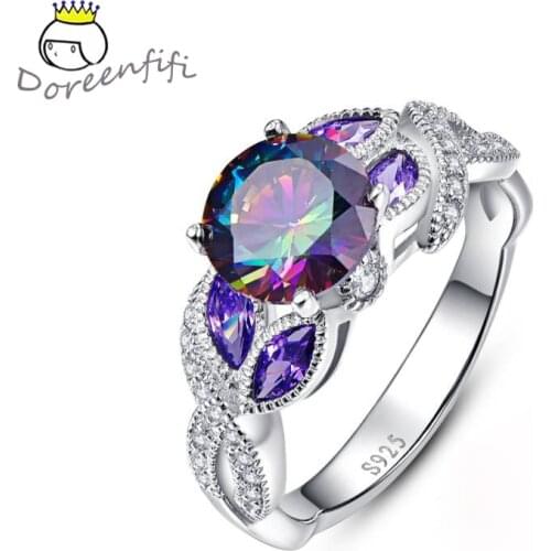 Hot Sale Round Cut Design Multicolor & Purple White CZ 925 Sterling Silver Ring Fashion Women Jewelry Female Gift Size 6 7 8 9 1