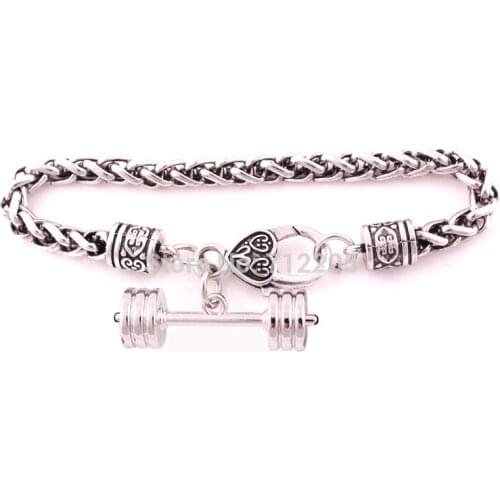 10PCS Wheat Link Bracelet Chain with Dumbbell barbell weight charm chain Bracelet