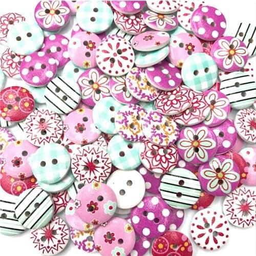 300PCS Wooden Buttons Flatback 2-Holes Mixed Sewing Crafts Scrapbooking 15mm Natural Wooden Buttons Round Spiral Sewing Button
