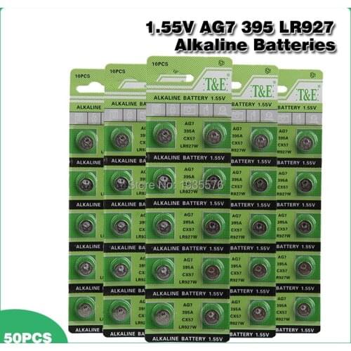 50pcs/card AG7 395 SR927SW 399 SR927W LR927 V395 SR57L SR57 610 613 Watch Toys Battery Button Coin Cell Alkaline Batteries