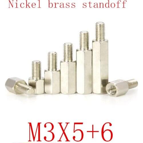 500PCS m3x5+6 Male to Female nickel Brass Standoff Spacer M3 Hexagonal Stud Spacer Pillars