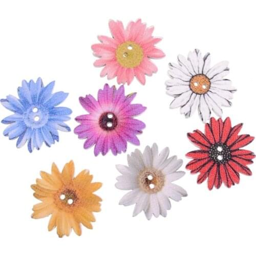 Free shipping 10pcs Random Mixed Color Wood Buttons 2 Holes Flower Shape Sewing Scrapbooking 26x26mm F1640