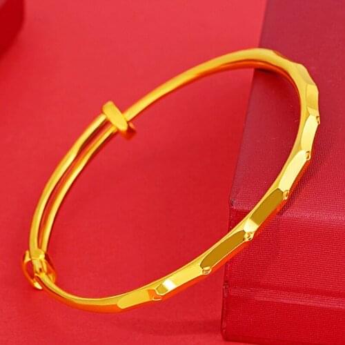 Yellow Gold Bracelet Plated Bangle For Women Classical 12N Copper Push-pull Bracelet Wedding Birthday Engagement Fine Jewelry