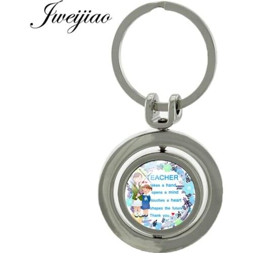 JWEIJIAO Teacher You Have Worked Hard Keychain Revolving Double Sides Glass Gems Pendant Great Teacher Jewelry Custom TH13