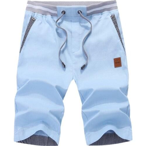 Summer Thin Linen Five-point Pants, Solid Color Lace-up Elastic Waist, Enlarged Version of Mens Casual Business Pants