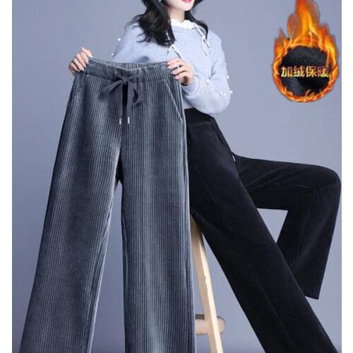 Women Pants Corduroy Pants Womens plus Size High Waist Straight Pants Loose Break Pantalones De Mujer