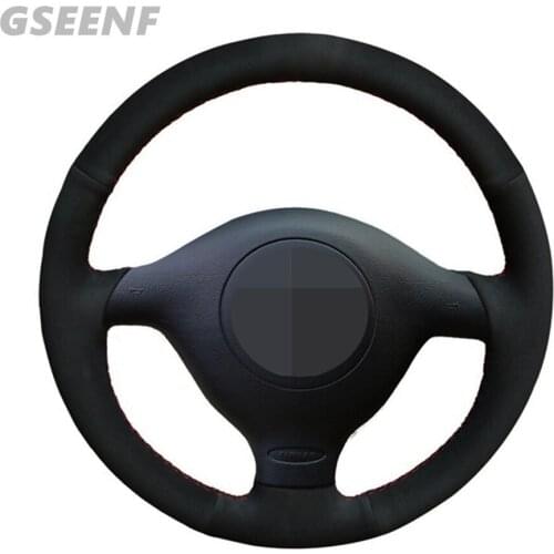 Car Steering Wheel Cover For Seat Leon MK1 (1M) 1998-2005 Skoda Fabia RS 2003 Fabia 1 (6Y) 2004-2005 Black Hand-stitched Suede