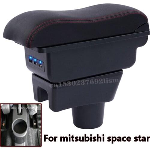 For Mitsubishi Mirage Space Star 2014 - 2018 Storage Box Armrest Arm Rest Dual Layer Black Leather Ashtray 2016