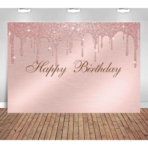 Photography Background Pink Golden Glitter Girl Happy Birthday Party Baby Shower Decorations Backdrop Photo Studio Prop