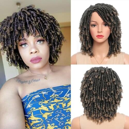 Faux Locs Crochet Hair Wig Dread lock Wigs For Black Women 10inch Natural Synthetic Crochet Curly Locs Braided Wigs Ombre Brown