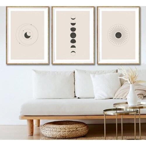 Moon Phase Prints Mid Century Wall Art Pictures Boho Decor Scandinavian Style Canvas Painting Sun Poster for Home Living Room