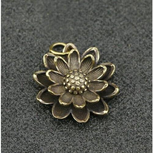 Collection Chinese Brass Carved Beautiful Lotus Flower Exquisite Small Pendant Statue Gift
