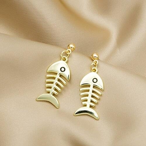Korean Womens Gold Color Dangle Earrings Fashion Jewelry 2021 Trendy Metal Fish Hanging Drop Earring for Women Piercing Jewelry
