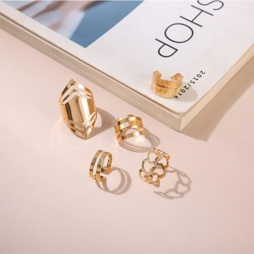 Heart Geometric Open Rings For Woman Leaf Gold Color 5Pcs/set Kunckle Ring Bohemia Fashion 2021 Trend Girl Jewelry Gift Party
