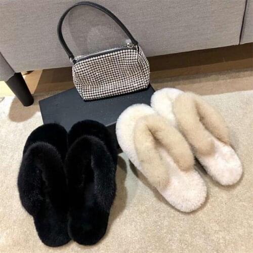 Autumn Women Mink Slippers White Flat Flip Flop Casual Outside High Quality Luxury Designer Shoes Woman Femmes Chaussures