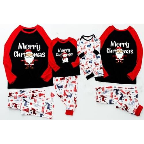 Family Christmas Pajamas Parent-child Suit Casual letter Printing Sleepwear Mom and dad child Baby Romper Set Clothing