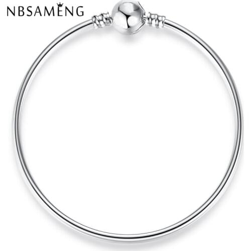 Silver Plated Charm Bangles With Ball Clasp Clip Suitable Fit Bead Charm Clasp Bangles For Women NSL0001