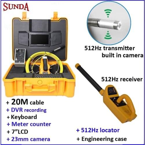 Professional Sewer Pipe Inspection Camera DVR video recording meter counter keyboard typing waterproof camera 512hz locator 20m