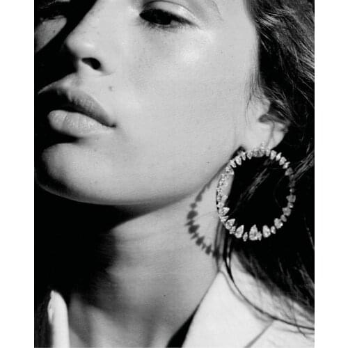 Jankelly Luxury wate drop cube Zirconia Statement Hoop Earrings For Women Wedding DUBAI Big Earrings Jewelry Accessories