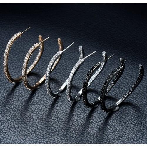 HIBRIDE Newly Geometric AAA Cubic Zirconia Hoop Earring White Color Earrings Brincos for Women Party Gift boucle d'oreille E-854