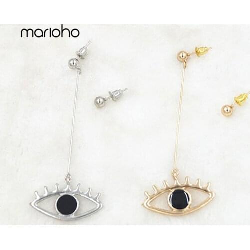 Black Enamel Eye Alloy Chain Drop Earrings Fashion Gold Silver Color Asymmetry Earrings Jewelry Accessories Gift
