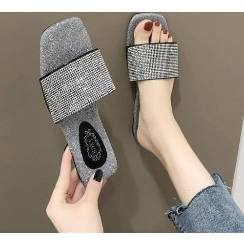 Summer Fashion Design Rhinestone Women Slippers Sandals Antiskid Flat Sole Slippers Woman Sandals Slides Beach Shoes Plus Size