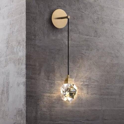 Modern Minimalist Crystal Wall Lamp Living Room Bedroom Bedsize Diamond Design Crystal Copper Wall Light Sconces